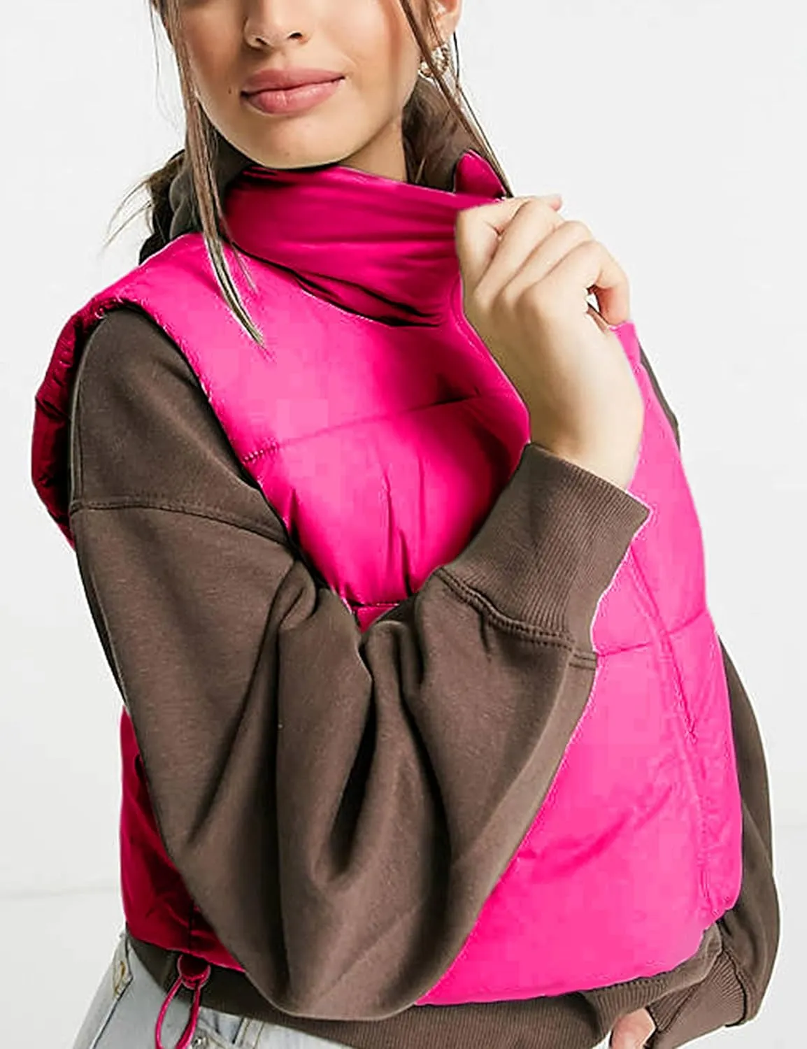 Zhiyouni Womens Cropped Puffer Vest Lightweight Sleeveless Stand Collar Short Padded Vest Gilet