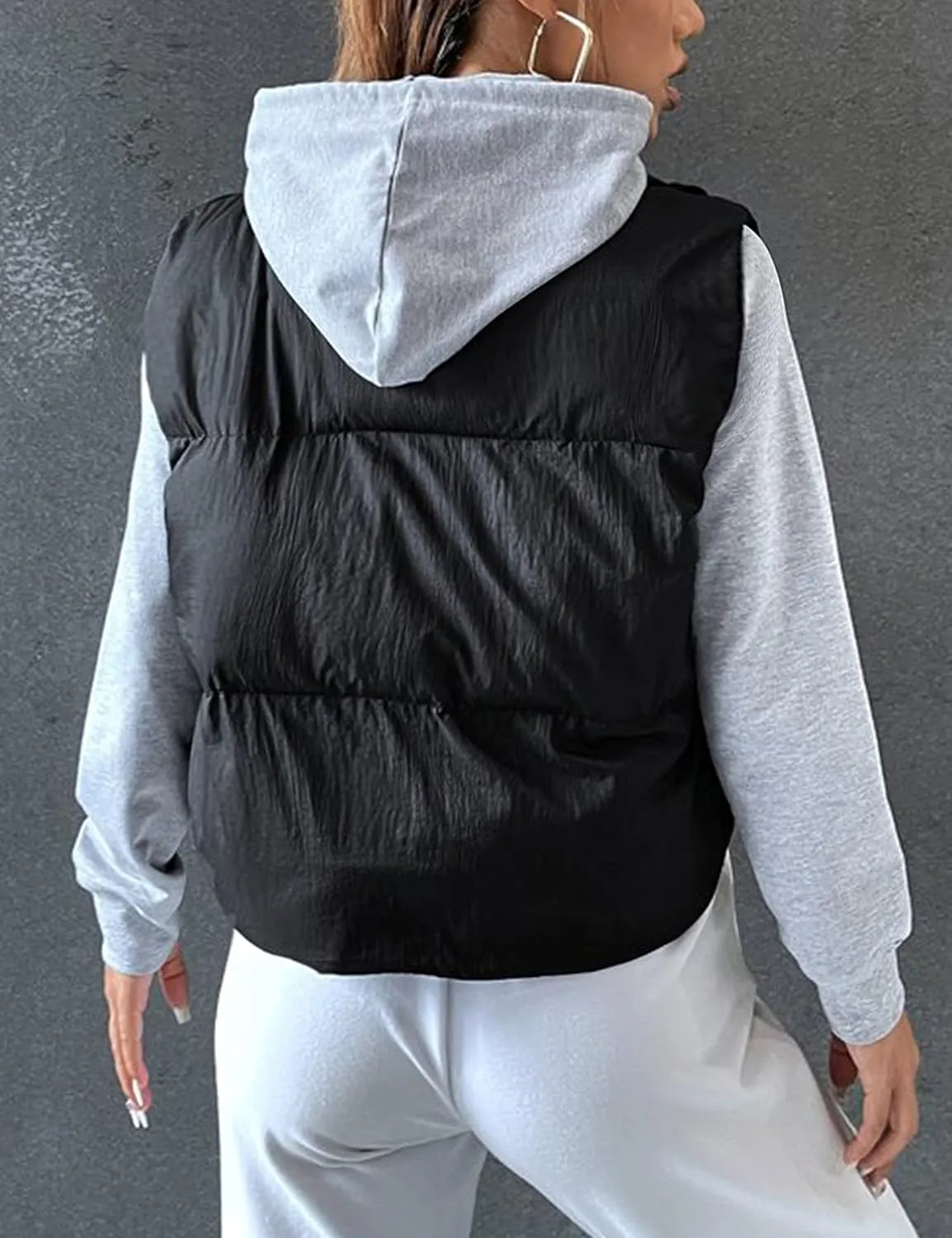 Zhiyouni Womens Cropped Puffer Vest Lightweight Sleeveless Stand Collar Short Padded Vest Gilet