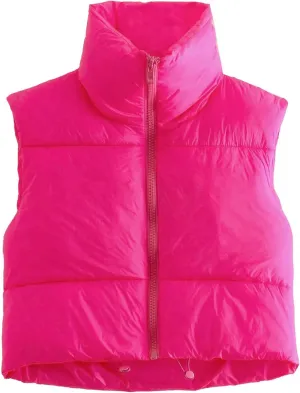 Zhiyouni Womens Cropped Puffer Vest Lightweight Sleeveless Stand Collar Short Padded Vest Gilet